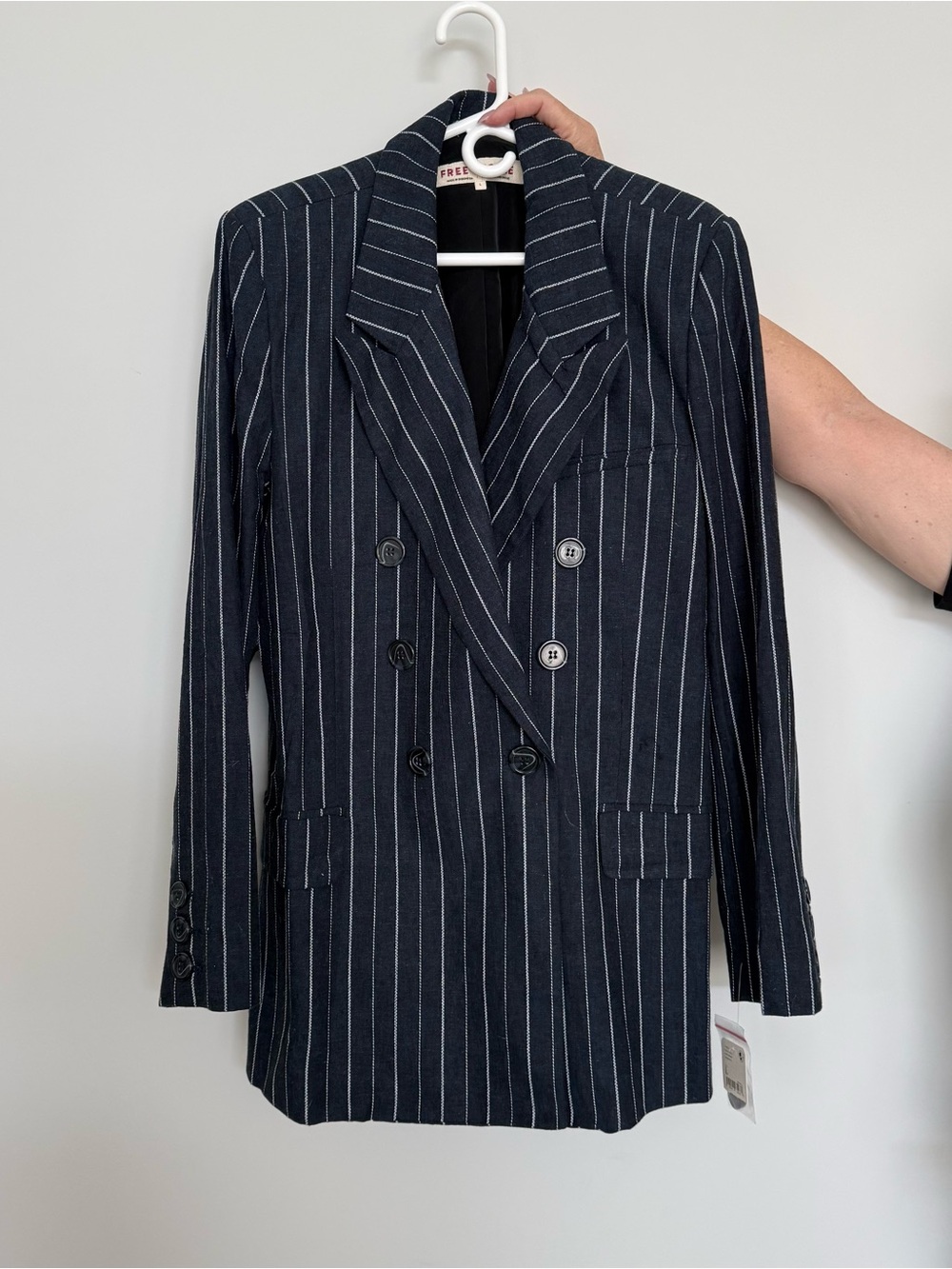 NWT Free People Navy Pinstripe Double-Breasted Blazer Large